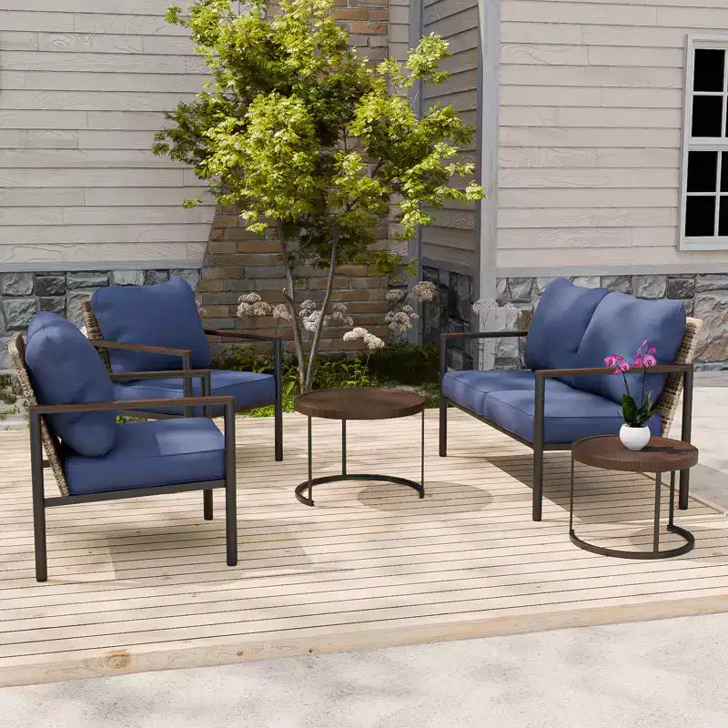 EAGLE PEAK Sunset Dune Collection Modern Outdoor Furniture Set, 5 Piece Patio Wicker Conversation Set with Cushions
