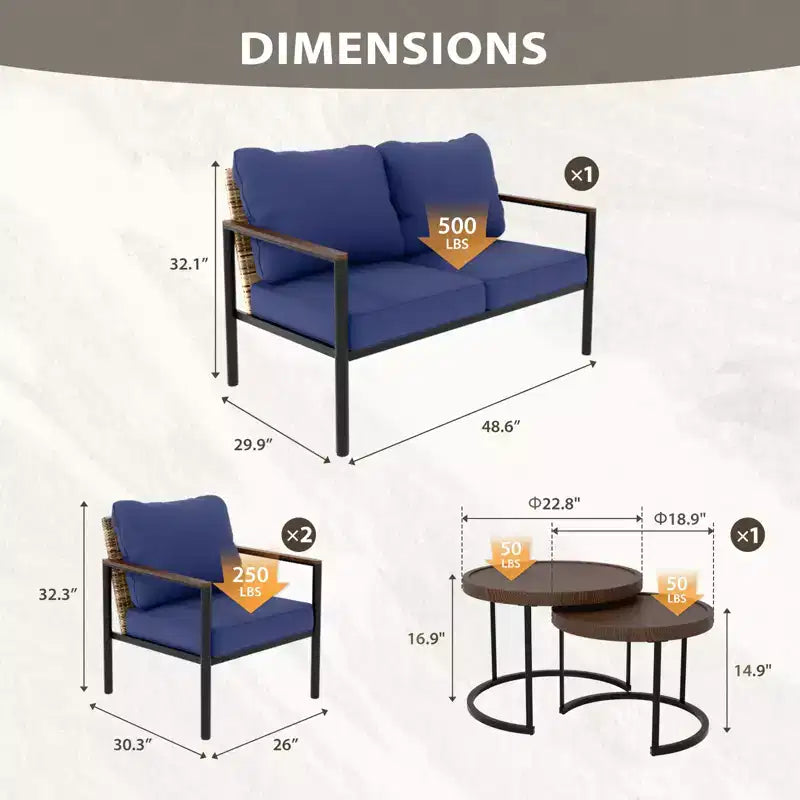 EAGLE PEAK Sunset Dune Collection Modern Outdoor Furniture Set, 5 Piece Patio Wicker Conversation Set with Cushions