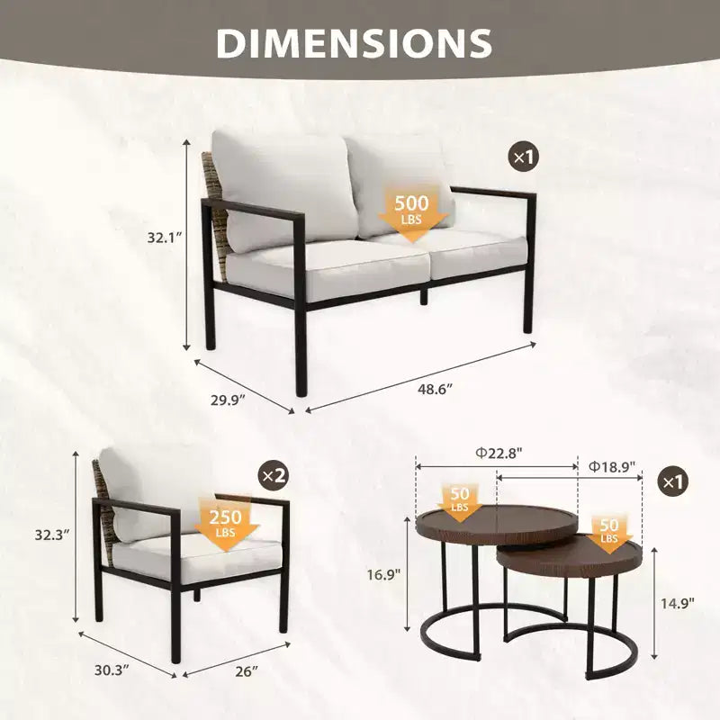EAGLE PEAK Sunset Dune Collection Modern Outdoor Furniture Set, 5 Piece Patio Wicker Conversation Set with Cushions