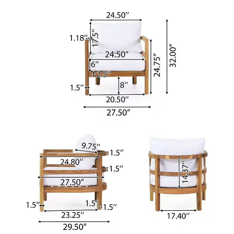 Christopher Knight Home Aggie Outdoor Acacia Wood 4 Seater Chat Set with Cushions, Teak/White