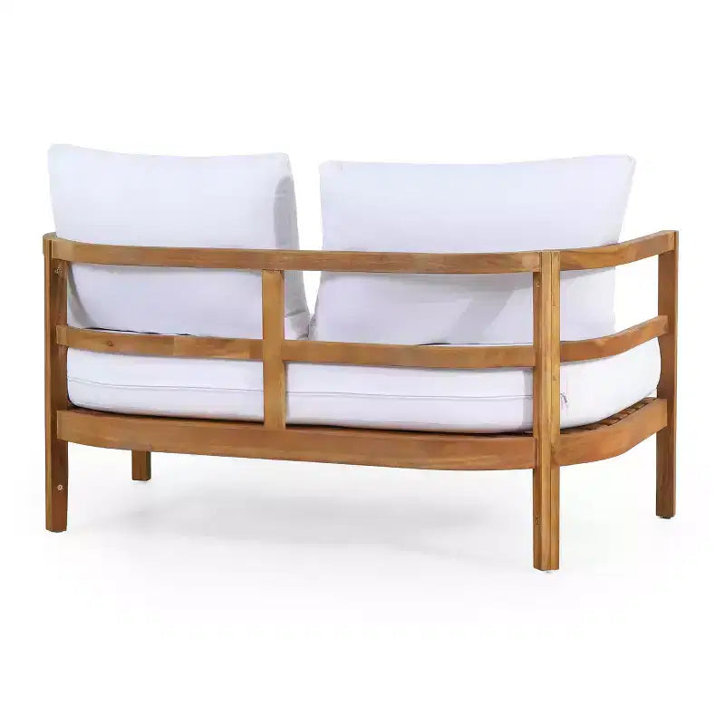 Christopher Knight Home Aggie Outdoor Acacia Wood 4 Seater Chat Set with Cushions, Teak/White