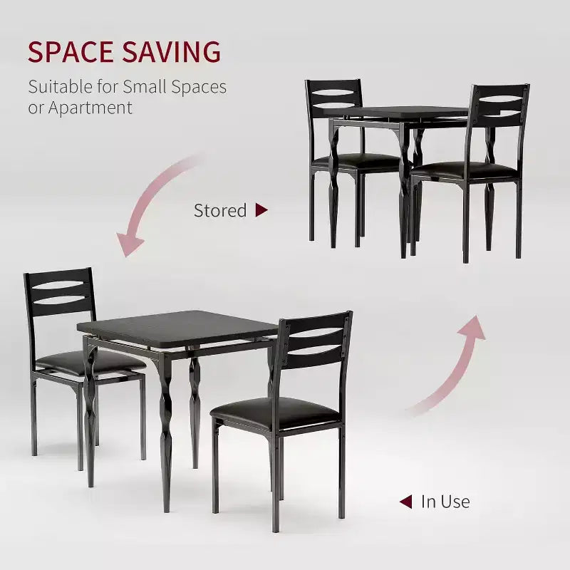 3 Piece Dining Table Set with Spiral Metal Legs, Compact Table and 2 Chairs Set for Small Spaces, Rustic Industrial Dining Set, Brown
