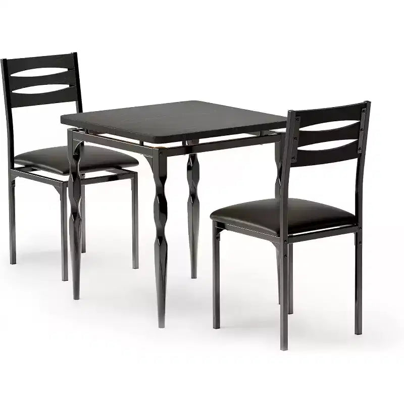 3 Piece Dining Table Set with Spiral Metal Legs, Compact Table and 2 Chairs Set for Small Spaces, Rustic Industrial Dining Set, Brown