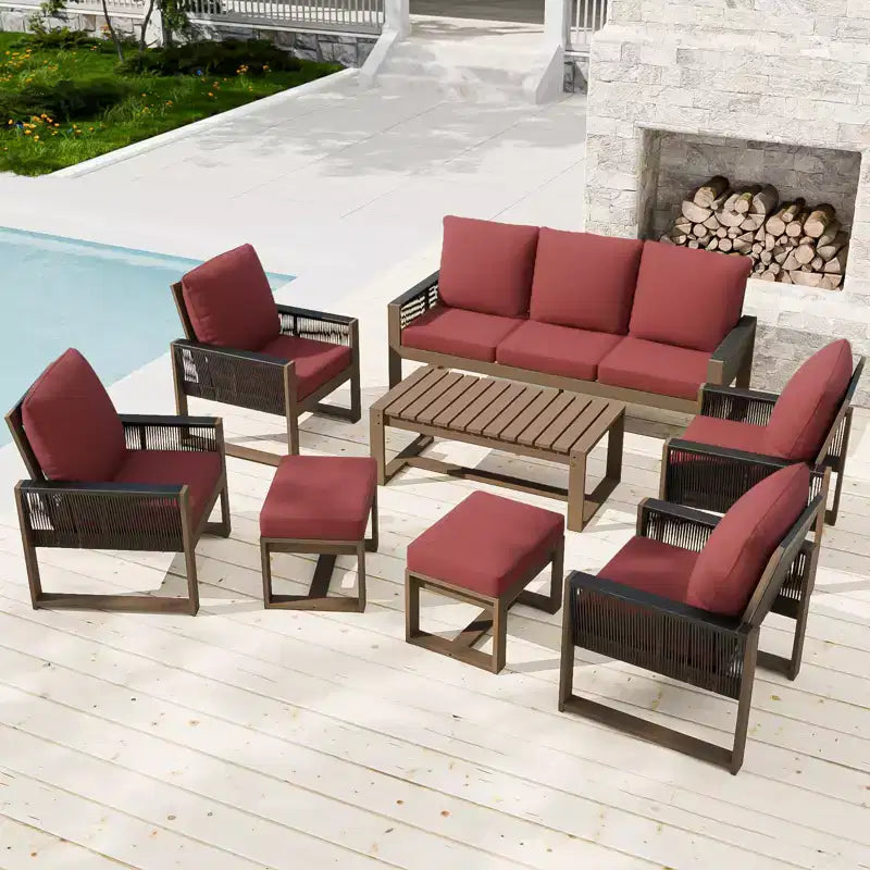 EAGLE PEAK Natural Cedar Wood Conversation Set, Outdoor Patio Furniture with 2 Ottomans and Coffee Table
