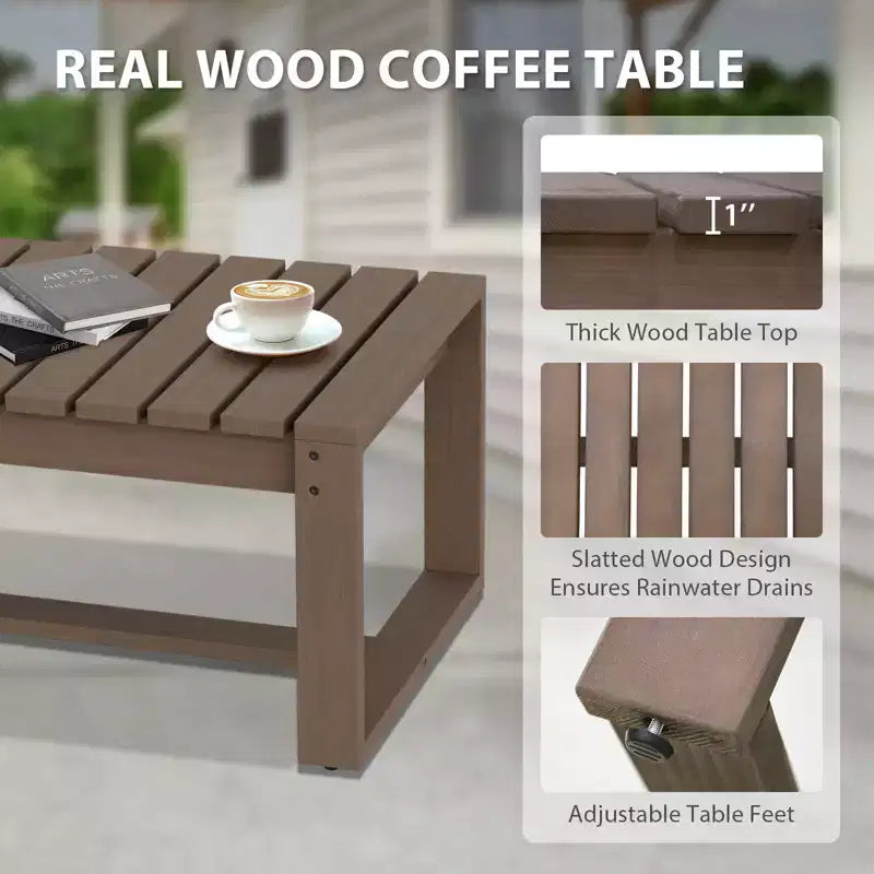 EAGLE PEAK Natural Cedar Wood Conversation Set, Outdoor Patio Furniture with 2 Ottomans and Coffee Table