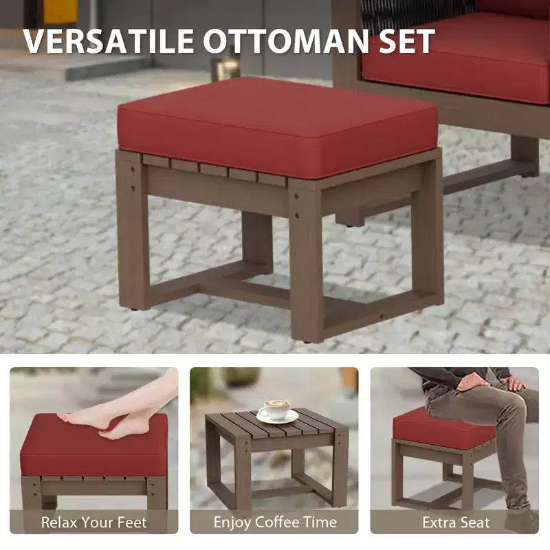 EAGLE PEAK Natural Cedar Wood Conversation Set, Outdoor Patio Furniture with 2 Ottomans and Coffee Table