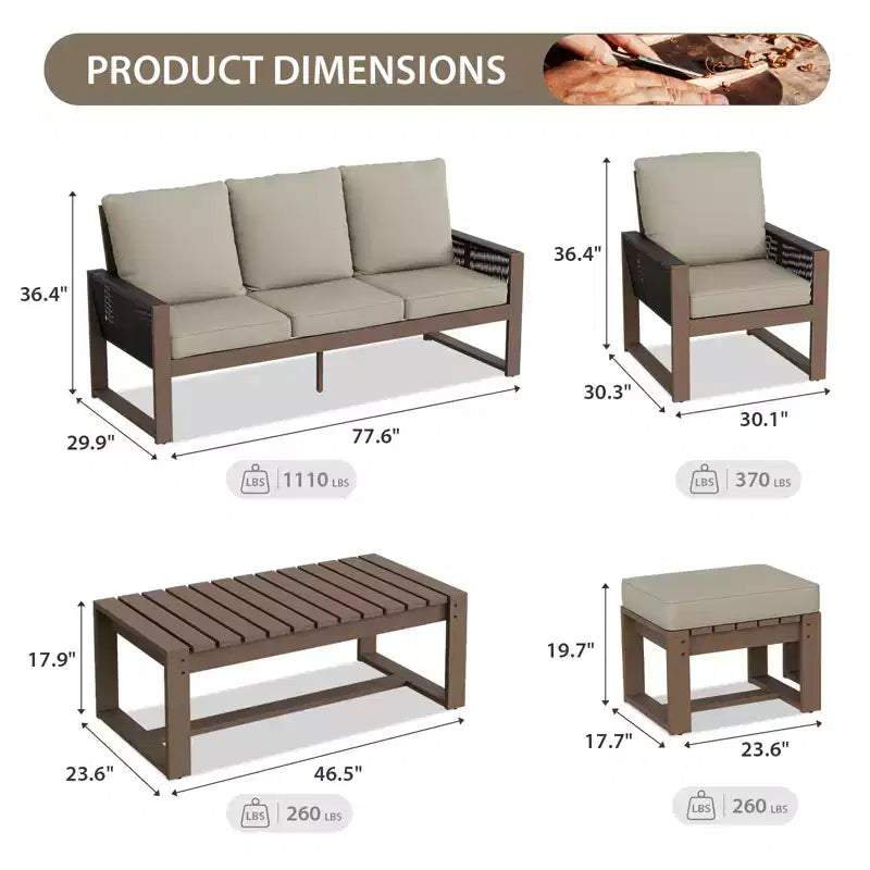 EAGLE PEAK Natural Cedar Wood Conversation Set, Outdoor Patio Furniture with 2 Ottomans and Coffee Table