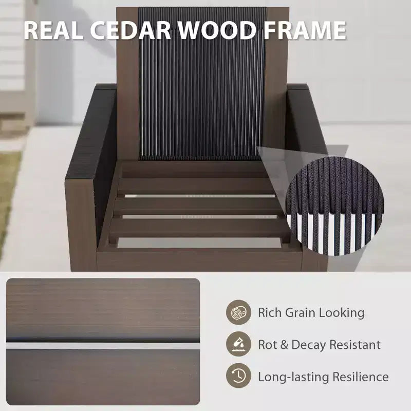 EAGLE PEAK Natural Cedar Wood Conversation Set, Outdoor Patio Furniture with 2 Ottomans and Coffee Table