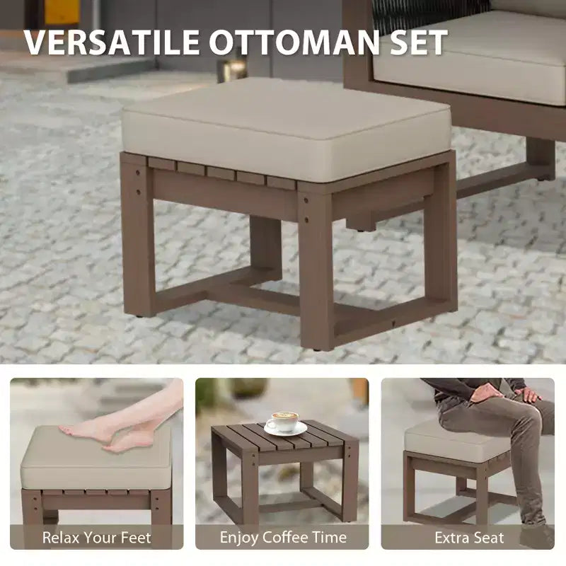 EAGLE PEAK Natural Cedar Wood Conversation Set, Outdoor Patio Furniture with 2 Ottomans and Coffee Table