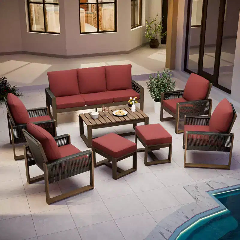 EAGLE PEAK Natural Cedar Wood Conversation Set, Outdoor Patio Furniture with 2 Ottomans and Coffee Table