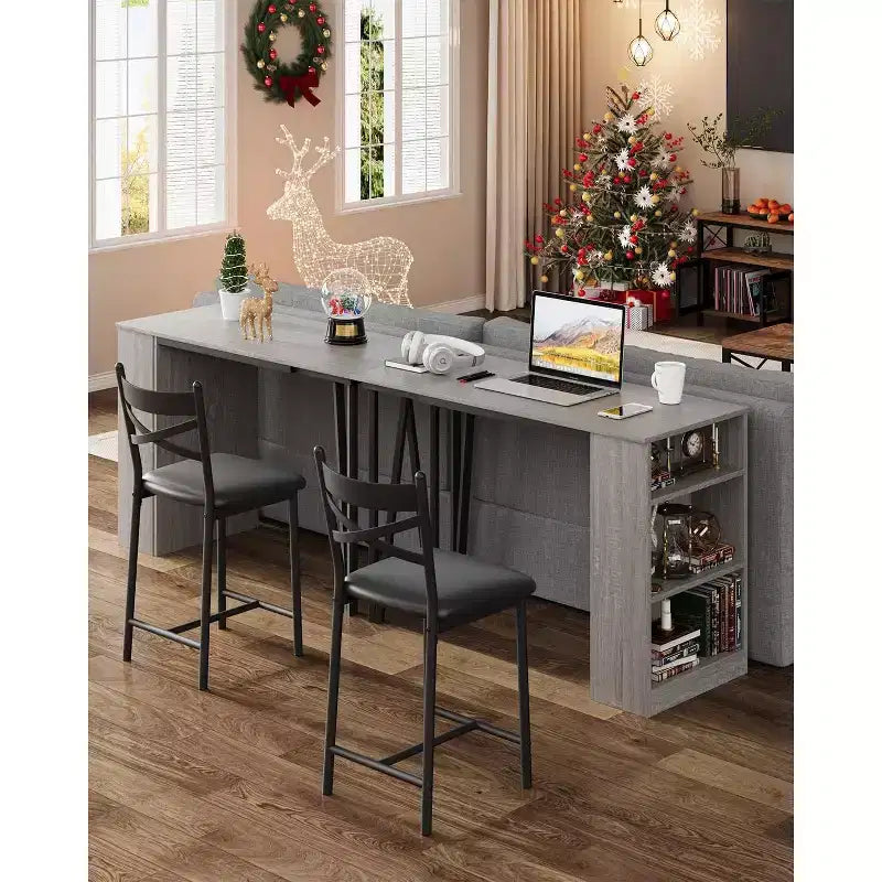 3 Piece Bar Table Set for 2, Bar Table and Chairs Set with with Flip Top Extension, Dining Table Set with Storage Shelves