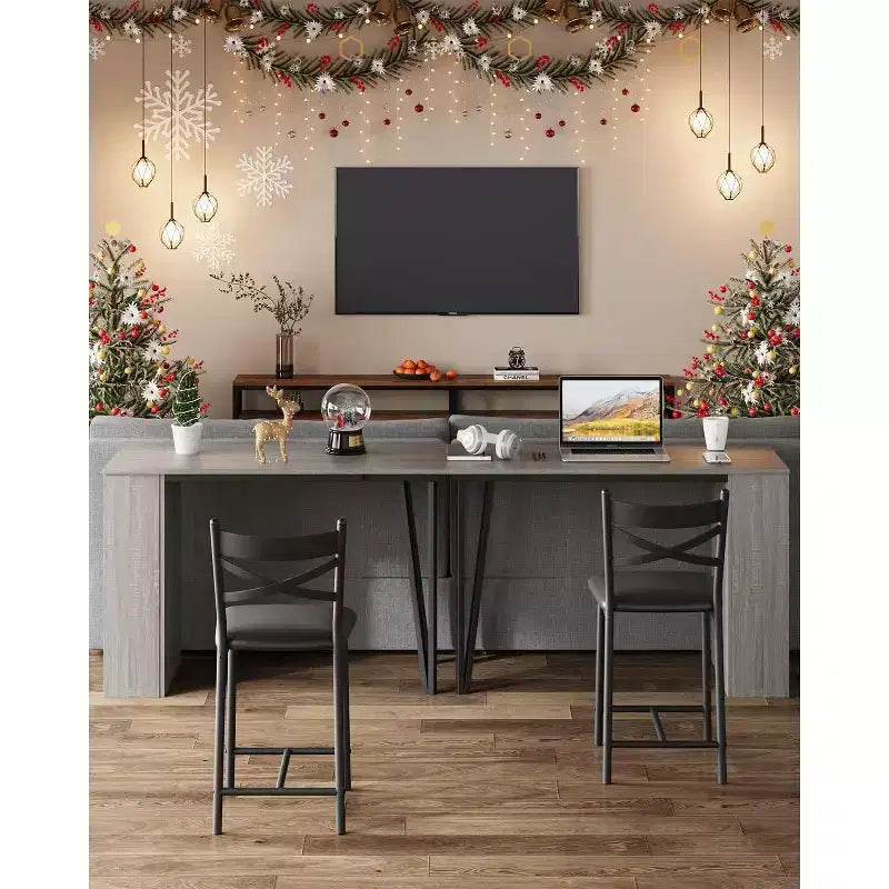 3 Piece Bar Table Set for 2, Bar Table and Chairs Set with with Flip Top Extension, Dining Table Set with Storage Shelves