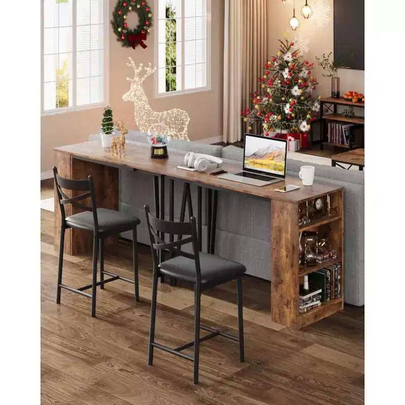 3 Piece Bar Table Set for 2, Bar Table and Chairs Set with with Flip Top Extension, Dining Table Set with Storage Shelves