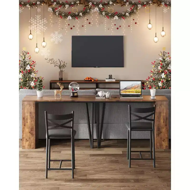 3 Piece Bar Table Set for 2, Bar Table and Chairs Set with with Flip Top Extension, Dining Table Set with Storage Shelves