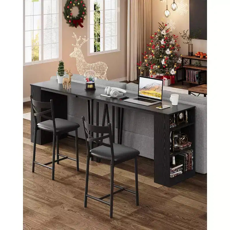 3 Piece Bar Table Set for 2, Bar Table and Chairs Set with with Flip Top Extension, Dining Table Set with Storage Shelves