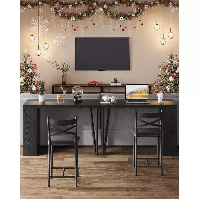 3 Piece Bar Table Set for 2, Bar Table and Chairs Set with with Flip Top Extension, Dining Table Set with Storage Shelves