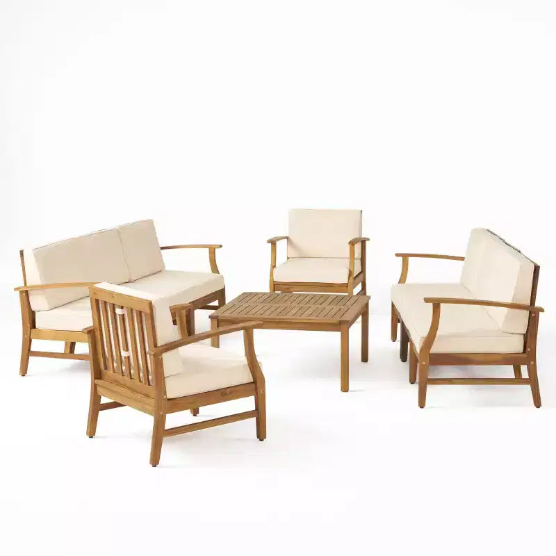 Christopher Knight Home Perla Outdoor 8 Seater Acacia Wood Chat Set with Cushions