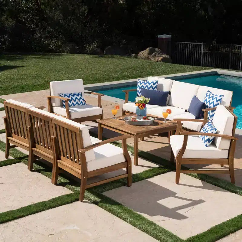 Christopher Knight Home Perla Outdoor 8 Seater Acacia Wood Chat Set with Cushions