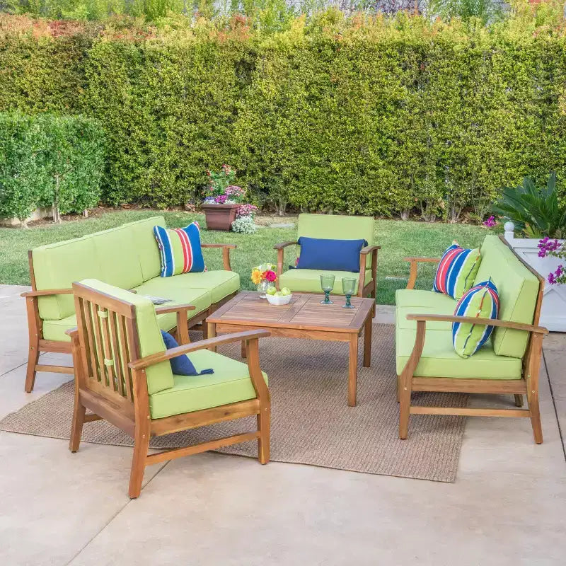 Christopher Knight Home Perla Outdoor 8 Seater Acacia Wood Chat Set with Cushions