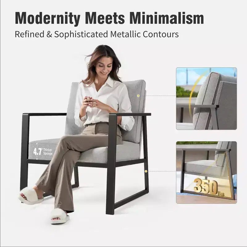 Captiva Designs Modren Outdoor Patio Metal Frame Furniture Conversation Seating Set with Coffee Table