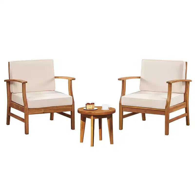 Christopher Knight Home Bennett Rustic 3 Piece Patio Acacia Wood Club Chairs with Round Accent Table