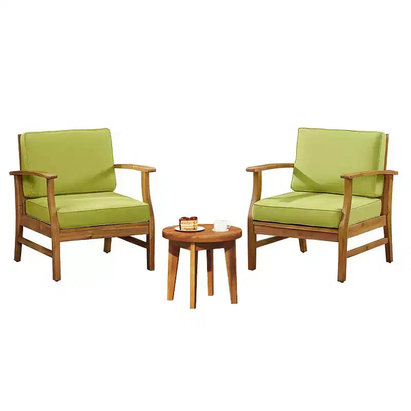 Christopher Knight Home Bennett Rustic 3 Piece Patio Acacia Wood Club Chairs with Round Accent Table