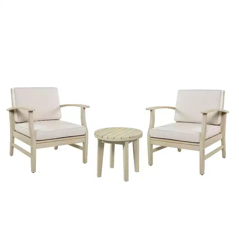 Christopher Knight Home Bennett Rustic 3 Piece Patio Acacia Wood Club Chairs with Round Accent Table