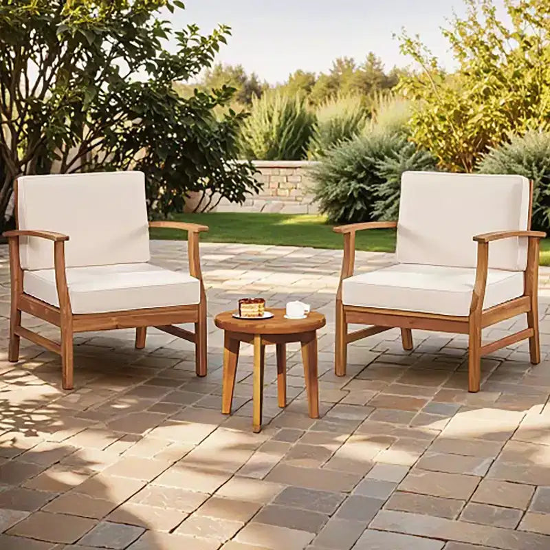 Christopher Knight Home Bennett Rustic 3 Piece Patio Acacia Wood Club Chairs with Round Accent Table