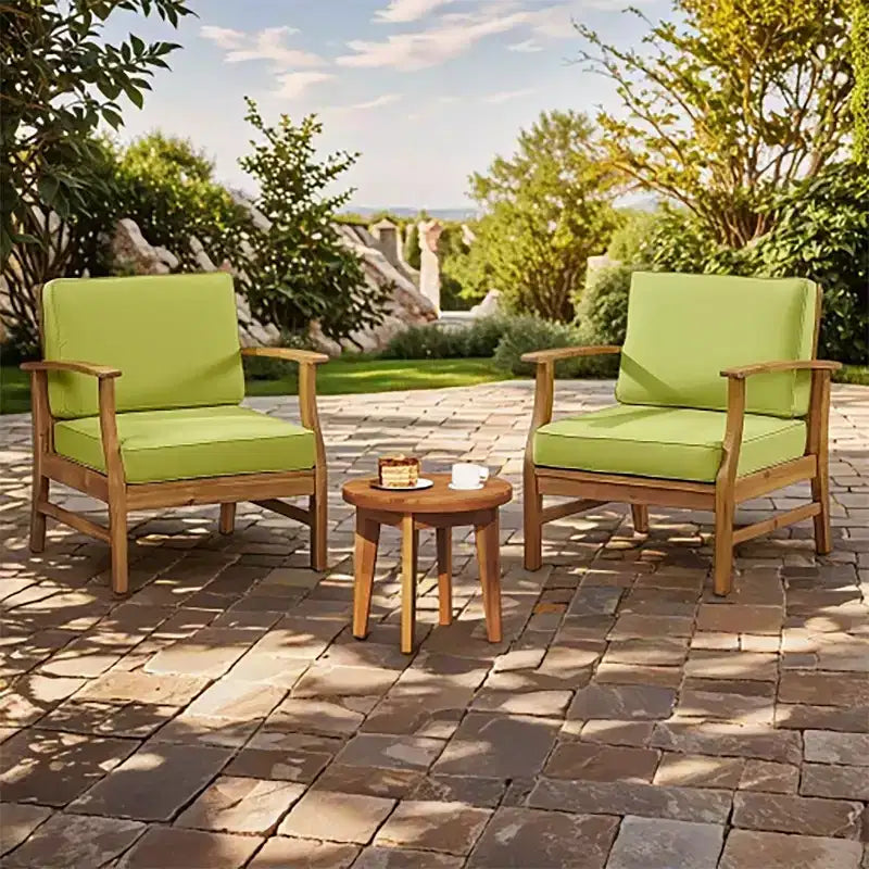 Christopher Knight Home Bennett Rustic 3 Piece Patio Acacia Wood Club Chairs with Round Accent Table