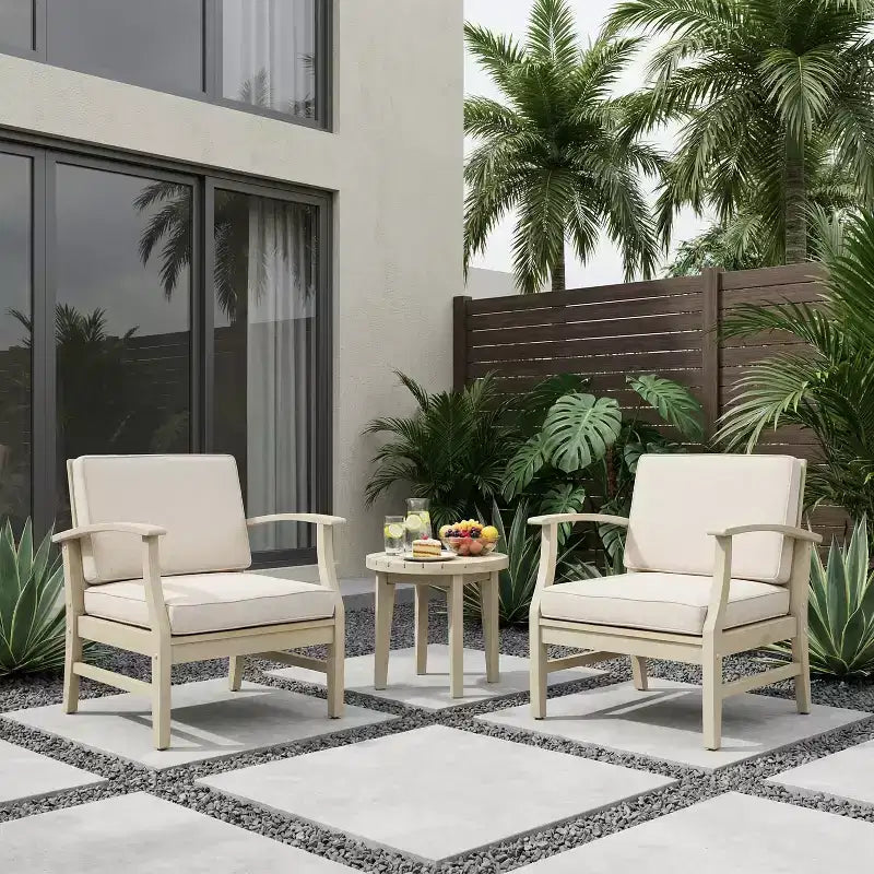 Christopher Knight Home Bennett Rustic 3 Piece Patio Acacia Wood Club Chairs with Round Accent Table