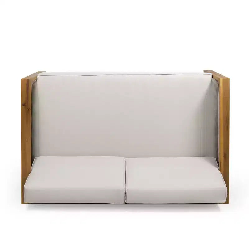 GDFStudio Allegra Outdoor Acacia Wood and Wicker Loveseat and Coffee Table Set with Cushions