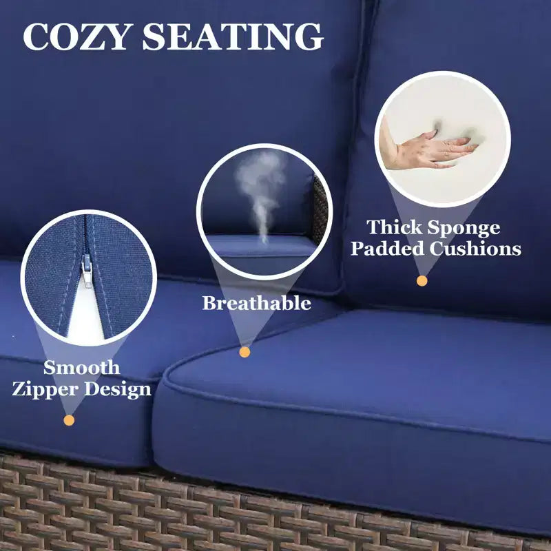 EAGLE PEAK Ocean Vista 3 piece Outdoor Wicker Loveseat Sofa, Variated Wicker Conversation Loveseat Set with Ottoman