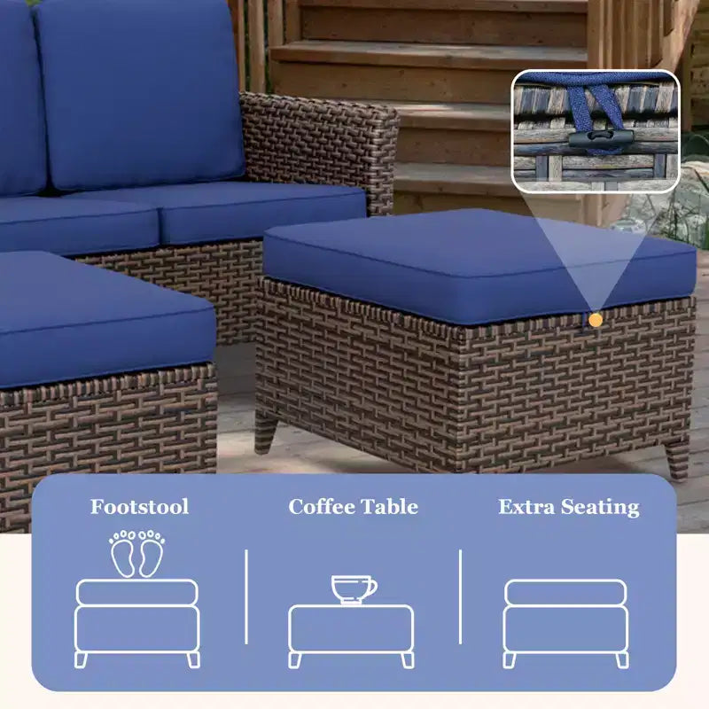 EAGLE PEAK Ocean Vista 3 piece Outdoor Wicker Loveseat Sofa, Variated Wicker Conversation Loveseat Set with Ottoman