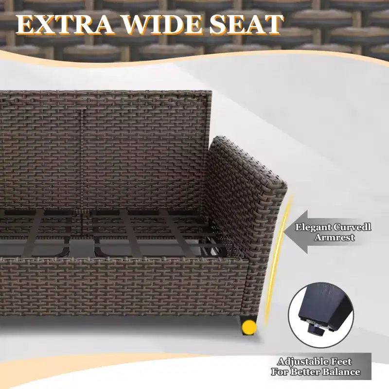EAGLE PEAK Ocean Vista 3 piece Outdoor Wicker Loveseat Sofa, Variated Wicker Conversation Loveseat Set with Ottoman