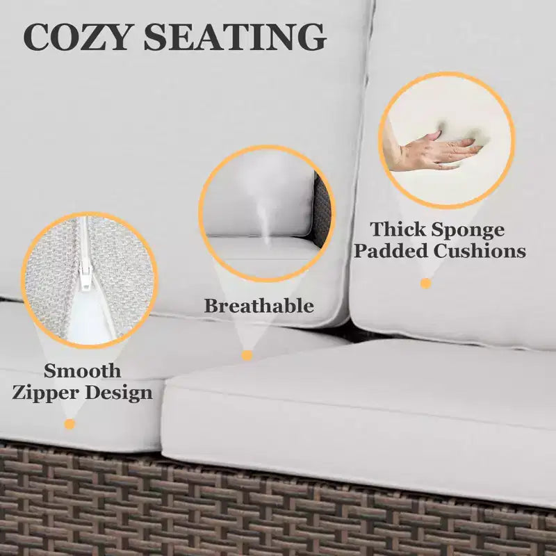 EAGLE PEAK Ocean Vista 3 piece Outdoor Wicker Loveseat Sofa, Variated Wicker Conversation Loveseat Set with Ottoman