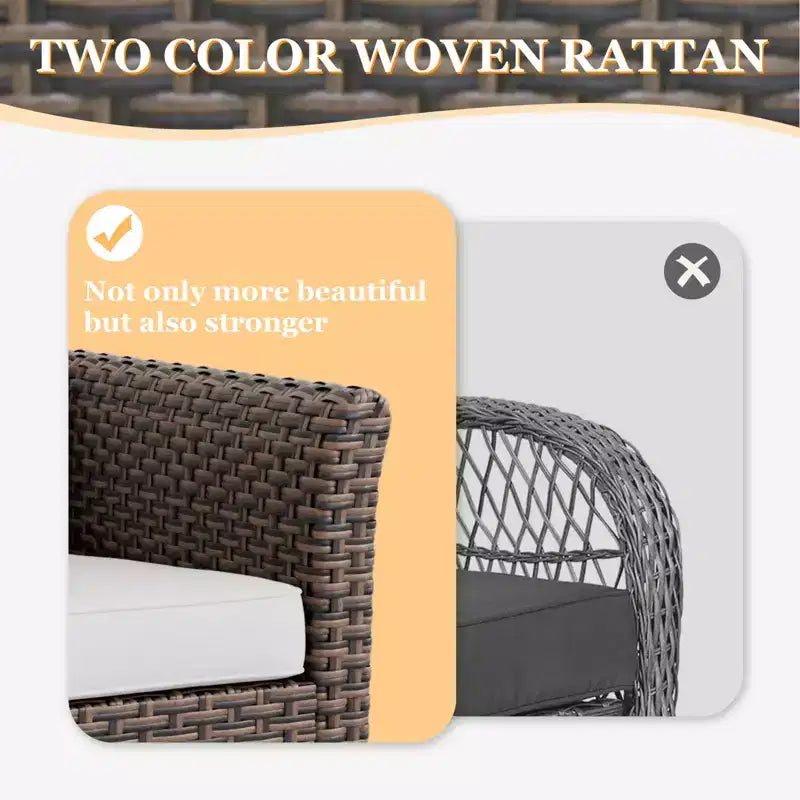 EAGLE PEAK Ocean Vista 3 piece Outdoor Wicker Loveseat Sofa, Variated Wicker Conversation Loveseat Set with Ottoman