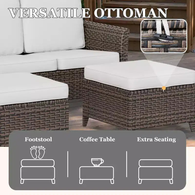 EAGLE PEAK Ocean Vista 3 piece Outdoor Wicker Loveseat Sofa, Variated Wicker Conversation Loveseat Set with Ottoman