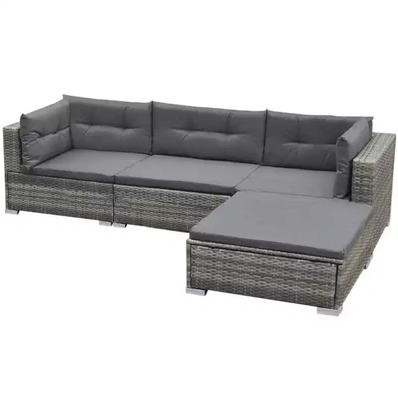 vidaXL 5-Piece Outdoor Patio Lounge Set - Poly Rattan, Gray, with Cushions, Removable Covers and Tea Table - Perfect for Poolside, Garden, Backyard