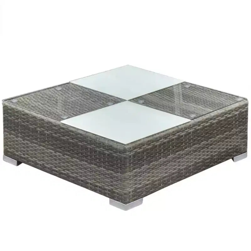 vidaXL 5-Piece Outdoor Patio Lounge Set - Poly Rattan, Gray, with Cushions, Removable Covers and Tea Table - Perfect for Poolside, Garden, Backyard