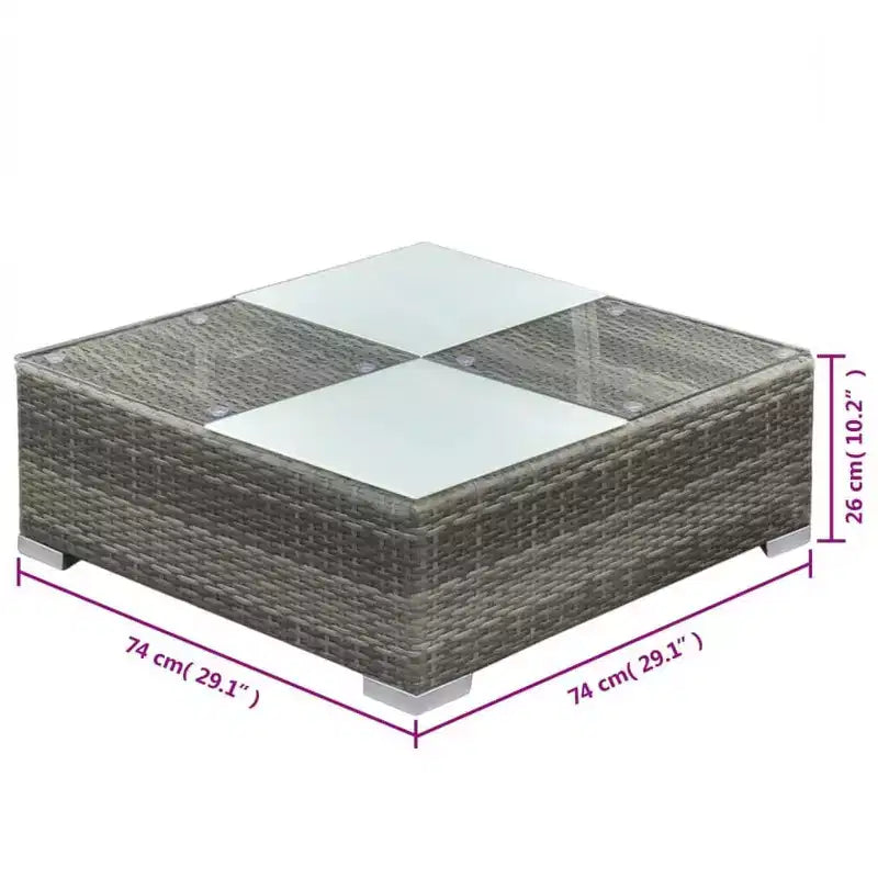vidaXL 5-Piece Outdoor Patio Lounge Set - Poly Rattan, Gray, with Cushions, Removable Covers and Tea Table - Perfect for Poolside, Garden, Backyard