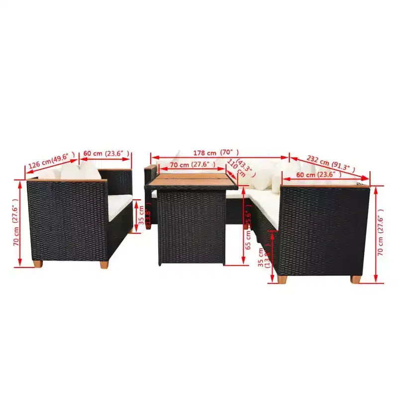 vidaXL Patio Furniture Set Set of 5 Black and Cream White Poly Rattan