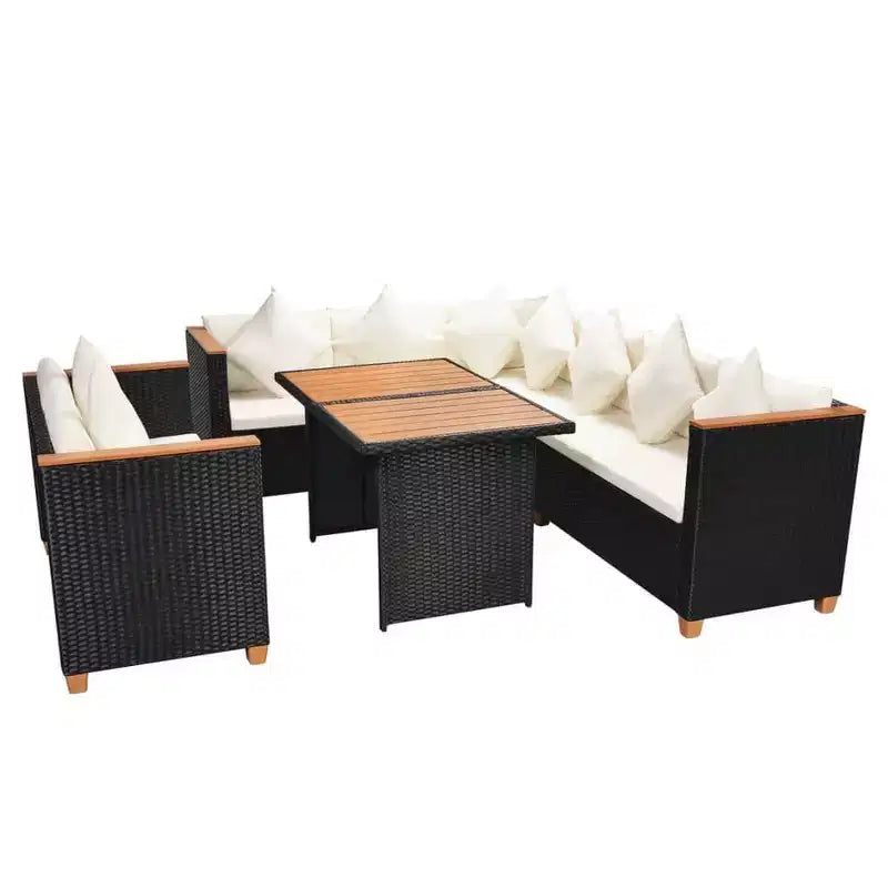 vidaXL Patio Furniture Set Set of 5 Black and Cream White Poly Rattan