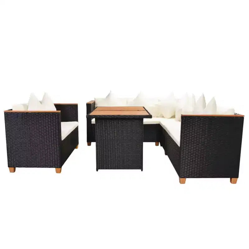 vidaXL Patio Furniture Set Set of 5 Black and Cream White Poly Rattan