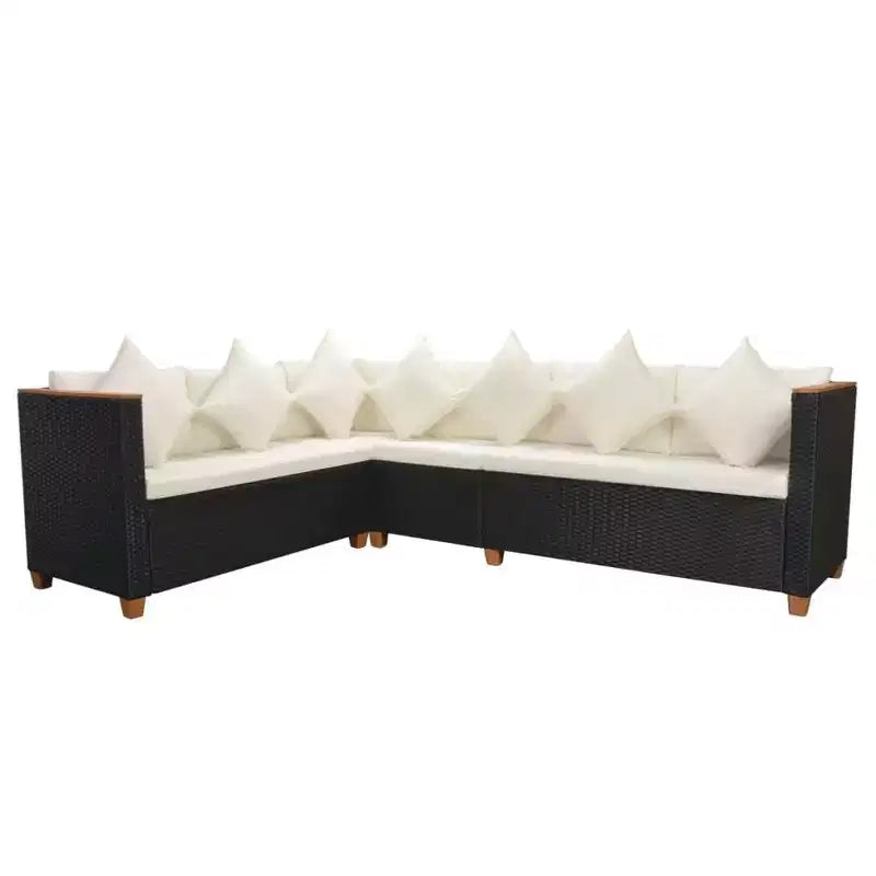 vidaXL Patio Furniture Set Set of 5 Black and Cream White Poly Rattan