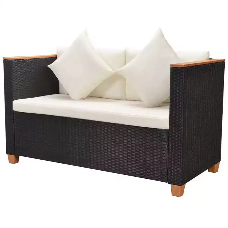 vidaXL Patio Furniture Set Set of 5 Black and Cream White Poly Rattan