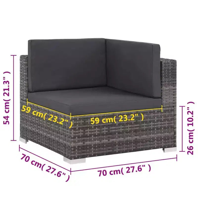 vidaXL Patio Lounge Set - 6-Piece Poly Rattan Gray Sectional Sofa Set with Coffee Table and Ottoman - Comfortable Outdoor Seating with Cushions