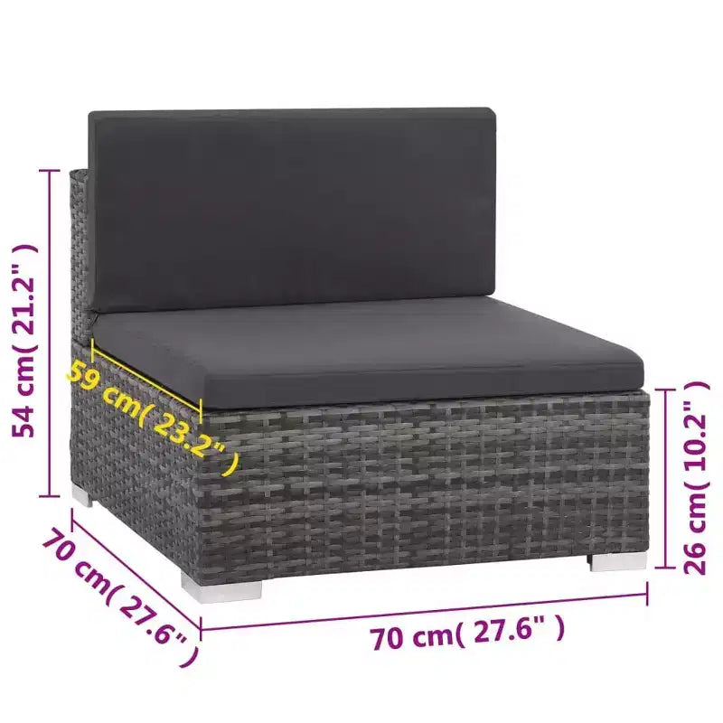 vidaXL Patio Lounge Set - 6-Piece Poly Rattan Gray Sectional Sofa Set with Coffee Table and Ottoman - Comfortable Outdoor Seating with Cushions