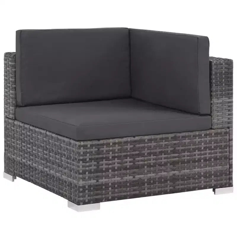 vidaXL Patio Lounge Set - 6-Piece Poly Rattan Gray Sectional Sofa Set with Coffee Table and Ottoman - Comfortable Outdoor Seating with Cushions