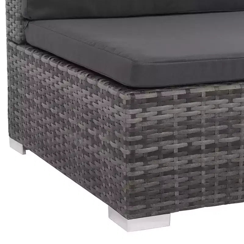 vidaXL Patio Lounge Set - 6-Piece Poly Rattan Gray Sectional Sofa Set with Coffee Table and Ottoman - Comfortable Outdoor Seating with Cushions