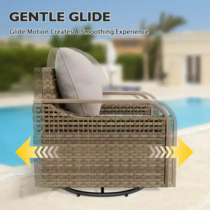 EAGLE PEAK Wicker Outdoor Patio Conversation Set, 2 Swivel Rocking Chairs, 2-Seat Loveseat, Coffee Table and Side Table, 5 Pieces